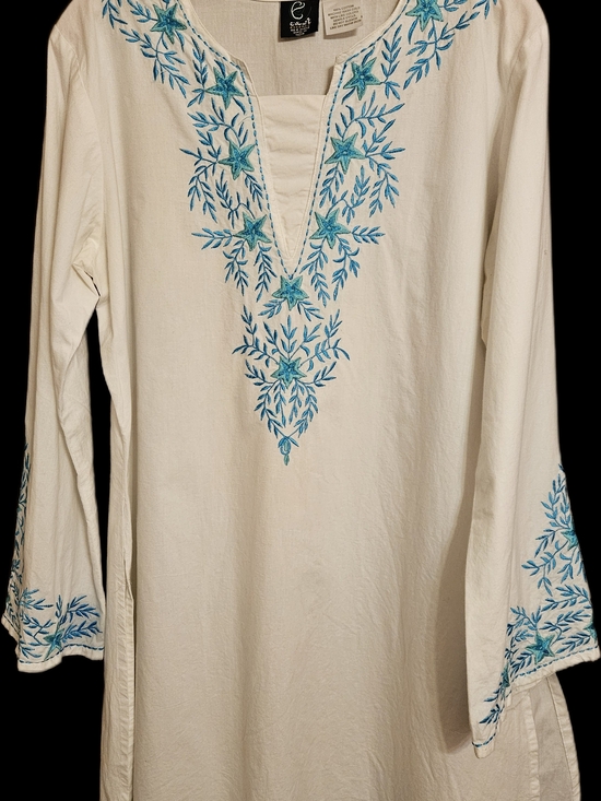 Other - White Embroidered Tunic with Teal Floral Accent